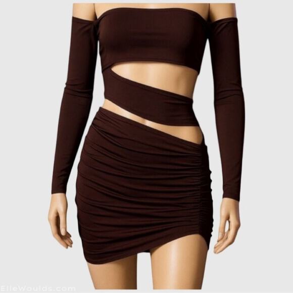 PrettyLittleThing Dresses & Skirts - PrettyLittleThing Mini Dress Cutout Bodycon Chocolate Brown Size 0 and 4 NWT